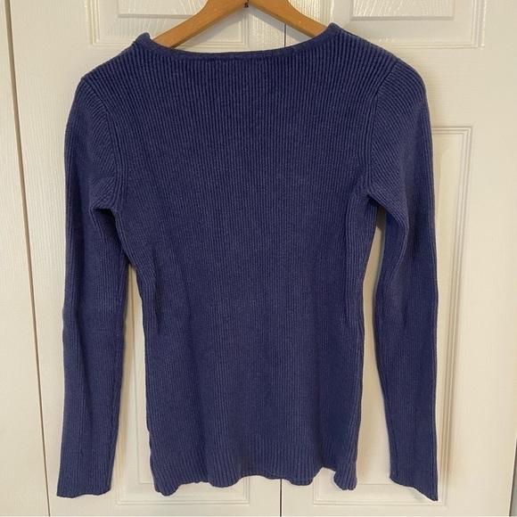 Cyrus Blue Ribbed Long Sleeve Sweater Stitching Detail Medium - Picture 6 of 8